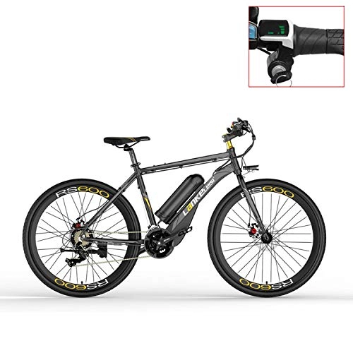 Electric Bike : LANKELEISI RS600 700C Electric Bike, 36V 20Ah Battery, Both Disc Brake, Aluminum Alloy Frame, Endurance Up To 70km, 20-35km / h, Road Bicycle. (Grey-LED, Plus 1 Spare Battery)