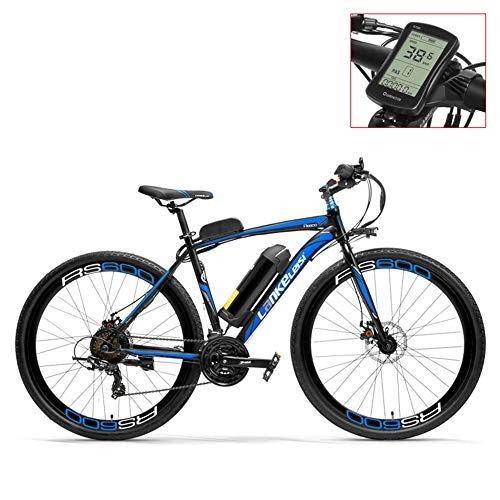 Electric Bike : LANKELEISI RS600 700C Pedal Assist Electric Bike, 36V 20Ah Battery, 300W Motor, Aluminum Alloy Airfoil-shaped Frame, Both Disc Brake, 20-35km / h, Road Bicycle (Blue-LCD, Plus 1 Spare Battery)