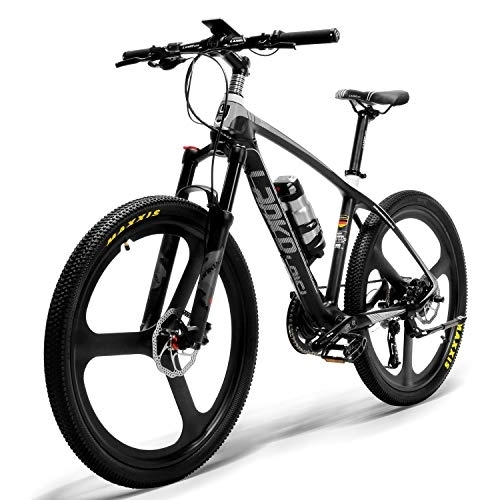 Electric Bike : LANKELEISI S600 26'' Electric Bike Carbon Fiber Frame 240W Mountain Bike, Torque Sensor System, Oil and Gas Lockable Suspension Fork (Black White)