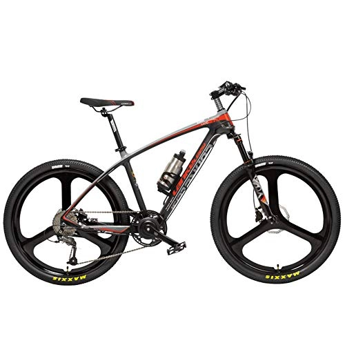 Electric Bike : LANKELEISI S600 26 Inch Power Assist E-bike 240W 36V Removable Battery Carbon Fiber Frame Hydraulic Disc Brake Torque Sensor Pedal Assist Mountain Bike (Black Red, 6.8Ah + 1 Spare Battery)