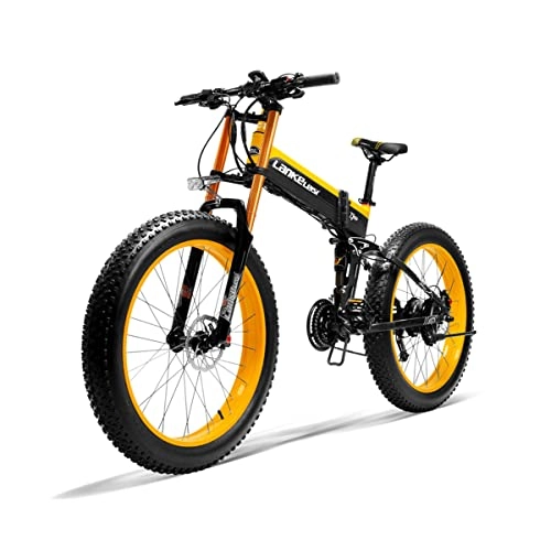 Electric Bike : LANKELEISI T750plus 26 Inch Folding Electric Mountain Bike Snow Bike for Adult, 27 Speed E-bike with Removable Battery 48v 17.5ah