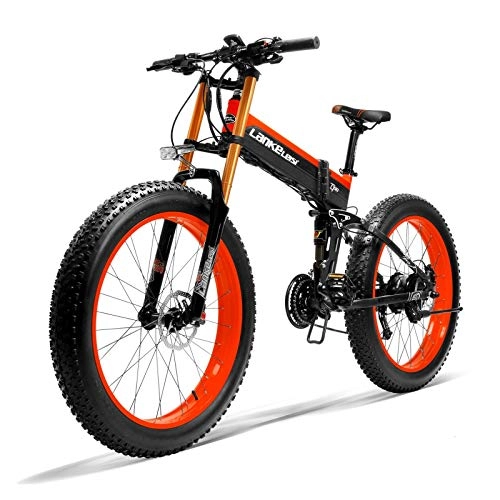 Electric Bike : LANKELEISI T750Plus 26x4.0 Fat Tire Electric Bike 48V 1000W Motor 14.5Ah Lithium Battery Panasonic Cells E-Bike for Outdoor Riding (Black Red)