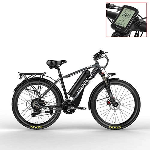 Electric Bike : LANKELEISI T8 48V 400W Strong Pedal Assist Electric Bike, High Quality & Fashion MTB Electric Mountain Bike, Adopt Suspension Fork.Pedelec. (Grey LCD, 15Ah + 1 Spare Battery)