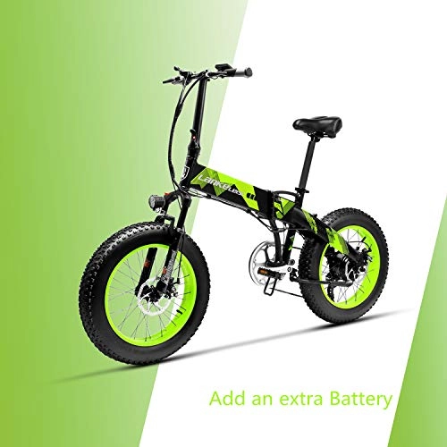 Electric Bike : LANKELEISI X2000 20 4.0 Inch Big Tire 48V 1000W 12.8AH Fat Tire Aluminum Alloy Frame Pull Electric Bike Foldable for Adult Female / Male for Mountain / Beach / Snow E-Bike (Green + 1 extra Battery)