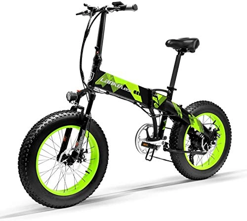 Electric Bike : LANKELEISI X2000 20-inch fat bike folding e-bike 7 speed snow bike 48V 12.8ah 1000W engine aluminum alloy frame 5 PAS mountain bike (Green)