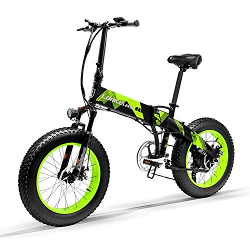 Electric Bike : LANKELEISI X2000Plus 20 inch Electric Bicycle Fat Tire Electric Bike with 1000W Motor and 14.5AH Lithium Battery Folding E-Bike with Fully Electric&Power Assist Mode (Black-Green)
