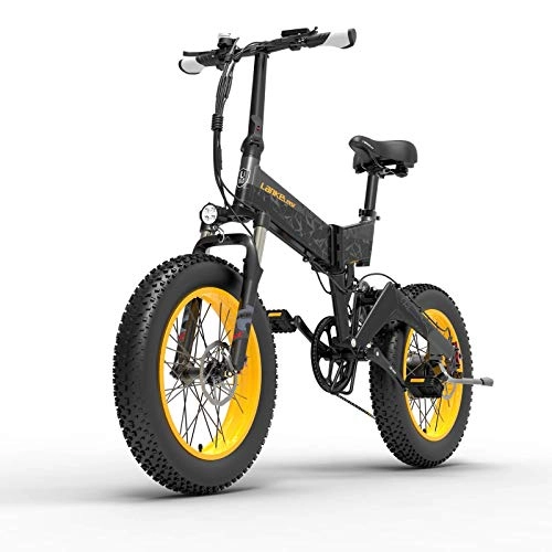 Electric Bike : LANKELEISI X3000 PLUS 48V 10.4AH 1000W ELECTRIC FOLDING BIKE 26 '' 4.0 FAT TIRE E-BIKE (Yellow)