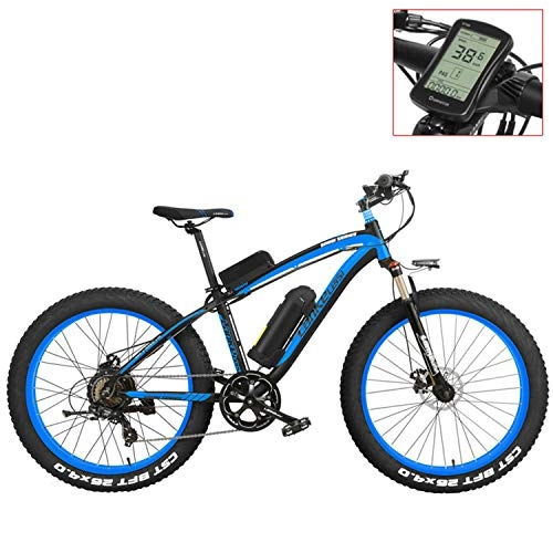 Electric Bike : LANKELEISI XF4000 26 inch Electric Mountain Bike, 4.0 Fat Tire Snow Bike Strong Power 48V Lithium Battery Pedal Assist Bicycle (Blue-LCD, 1000W+1 Spare Battery)