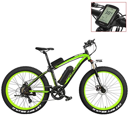 Electric Bike : LANKELEISI XF4000 26 inch Electric Mountain Bike, 4.0 Fat Tire Snow Bike Strong Power 48V Lithium Battery Pedal Assist Bicycle (Green-LCD, 1000W)