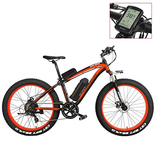 Electric Bike : LANKELEISI XF4000 26 inch Electric Mountain Bike, 4.0 Fat Tire Snow Bike Strong Power 48V Lithium Battery Pedal Assist Bicycle (Red-LCD, 1000W)