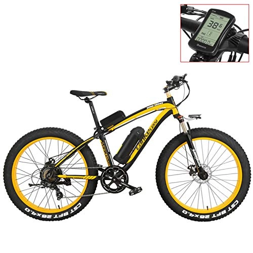 Electric Bike : LANKELEISI XF4000 26 inch Electric Mountain Bike, 4.0 Fat Tire Snow Bike Strong Power 48V Lithium Battery Pedal Assist Bicycle (Yellow-LCD, 1000W)