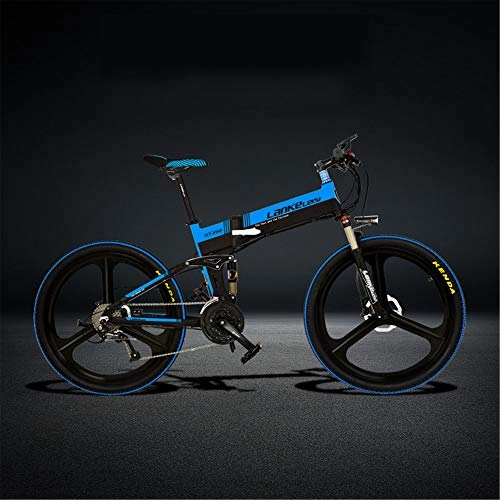Electric Bike : LANKELEISI XT750-S 26 Inch Folding Electric Bike, Hydraulic Disc Brake, 400W Motor, Top Brand Battery, Long Endurance, 5 Pedal Assist (Black Blue, 10.4Ah)