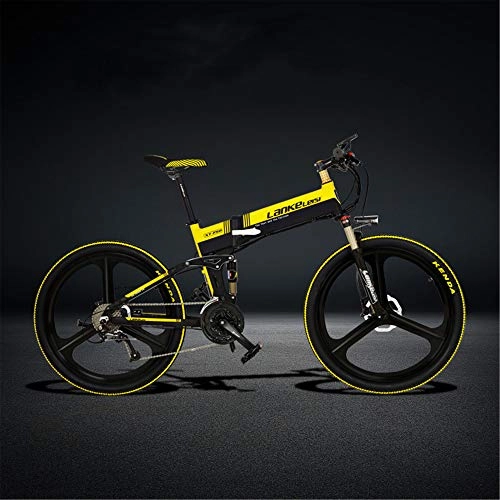 Electric Bike : LANKELEISI XT750-S 26 Inch Folding Electric Bike, Hydraulic Disc Brake, 400W Motor, Top Brand Battery, Long Endurance, 5 Pedal Assist (Black Yellow, 10.4Ah)