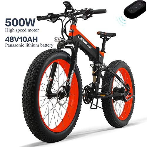 Electric Bike : LANKELEISI XT750PLUS 48V 10AH 500W engine new all-round electric bike 26 '' 4.0 wholesale tire electric bike 27-speed snow mountain folding electric bike adult female / male with anti-theft device