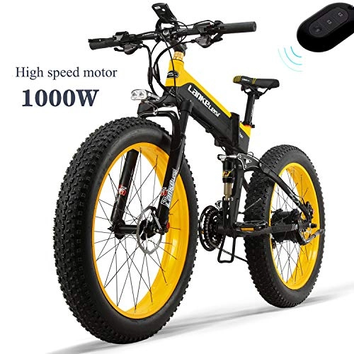 Electric Bike : LANKELEISI XT750PLUS 48V 14.5AH 1000W engine new all-round electric bike 26 '' 4.0 wholesale tire electric bike 27-speed snow mountain folding electric bike adult female / male with anti-theft device