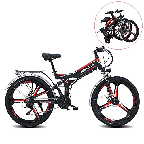 Electric Bike : LAOHETLH Full Suspension Mountain Bike 34-Inches Folding Electric Mountain Bike 21 Speed Gear Electric Bicycle 48v 10ah Lithium-Ion E-Bike Aluminum Alloy Adult Bicycle