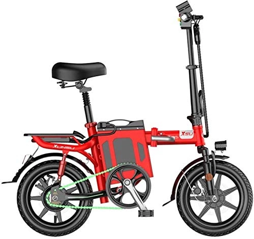 Electric Bike : LAZNG Electric bicycle Adult electric bicycle, lightweight folding, maximum speed 25 km / h, seven-fold shock absorption, 500km long battery life, 48V lithium battery, 14-inch wheels (Color : Red)