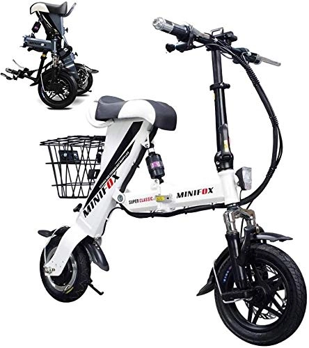 Electric Bike : LAZNG Electric Bikes for Adults 48V 250W Portable Intelligent Folding Bike for Men and Women, 3-Speed Transmission, Remote Control, 120KG Bearing, with Battery Management System (Color : White)