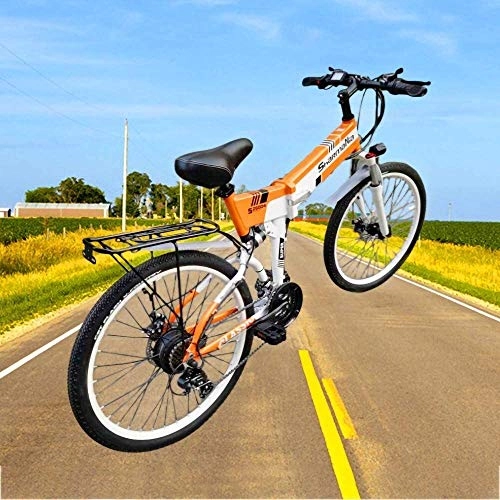 Electric Bike : LAZNG Electric Bikes for Adults Men and Women 48V 350W Portable Intelligent Folding Bike, Pure Electric Endurance 40-60km, Booster Endurance 80km, 150 Kg Load, 35 Km / h (Color : Orange)