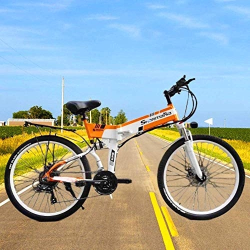 Electric Bike : LAZNG Electric Bikes for Adults Men and Women 48V 350W Portable Intelligent Foldinge Bikes for Men, Pure Electric Endurance 40-60km, Booster Endurance 80km, 150 Kg Load, 35 Km / h (Color : Orange)