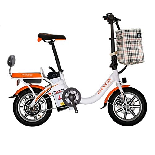 Electric Bike : LC2019 Electric Bicycle Detachable Lithium Battery Folding Electric Bicycle Adult Bicycle Small Electric Car, Electric Life 65-70 Km (Color : ORANGE, Size : 123 * 56 * 89CM)