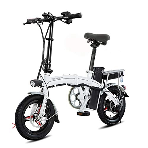 Electric Bike : LC2019 Folding Electric Bicycle Ultra Light Small Battery Car Adult Mini Lithium Battery Electric Car, Cruising Range 60-70km (Color : WHITE, Size : 123 * 58 * 102CM)