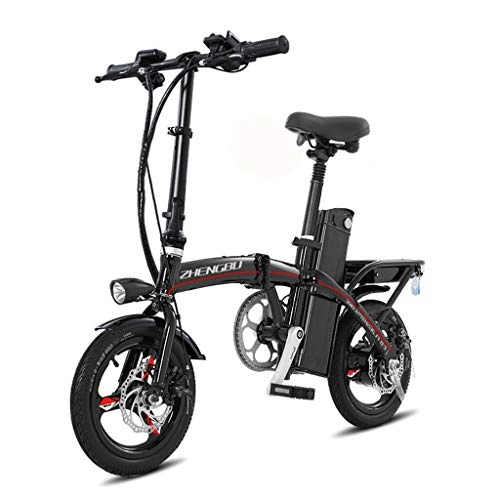 Electric Bike : LC2019 Folding Electric Bicycle Ultra Light Small Battery Car Adult Mini Lithium Battery Electric Car, Cruising Range 80-100km (Color : BLACK, Size : 123 * 58 * 102CM)
