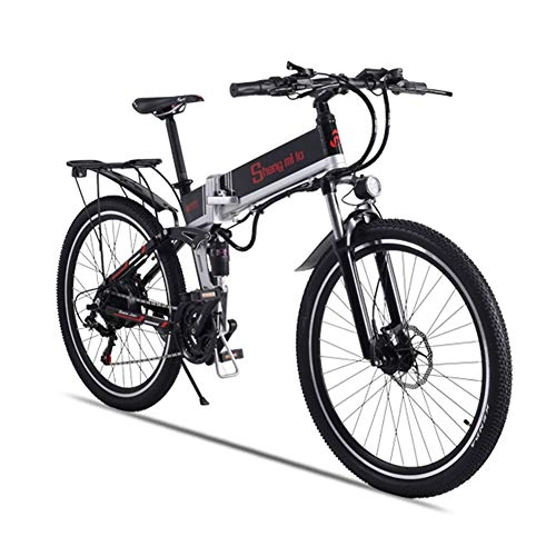 Electric Bike : LCLLXB Electric Bike 26 Inches Folding Fat Tire Snow Bike Li-Battery 21 Speed Beach Cruiser Mountain E-bike with Rear Seat