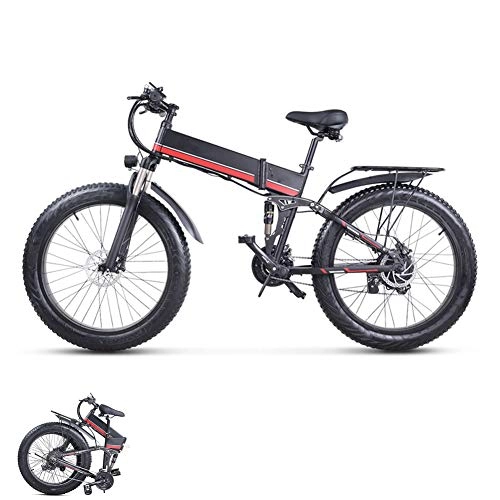 Electric Bike : LCLLXB Electric Bikes for Adult, Electric bicycle fat tire electric bicycle beach cruiser lightweight folding 48v lithium battery
