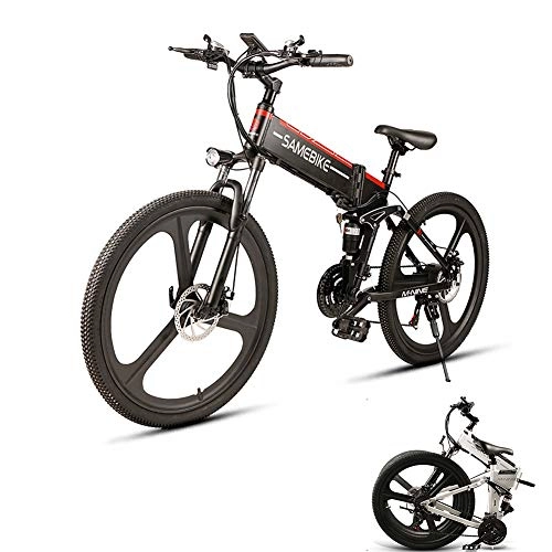 Electric Bike : LCLLXB Electric Folding Bike Fat Tire with 48V 350W Lithium-ion battery, City Mountain Bicycle Booster 26Inch Folding Electric Bike, BLACK