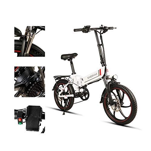 Electric Bike : LCLLXB SIMEBIKE Fat Tire Folding Electric Bicycle 20 inch 350W Electric Bikes for Adults 48V 10.4Ah Cruise Control Snow Beach Electric Bike Lithium Battery Smart, WHITE