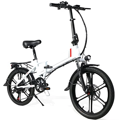Electric Bike : LDFANG Electric Bike, Max Speed 32km / h, 20 Inch Adult Bike, Urban Commuter Folding E-bike, Pedal Assist Bicycle, 48V 10.4AH Rechargeable Battery White