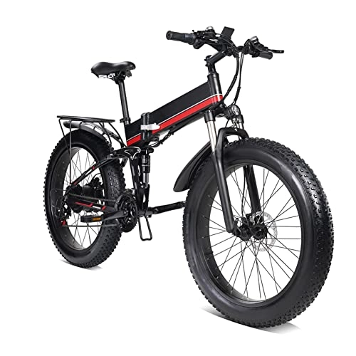 Electric Bike : LDGS ebike 1000W Electric Bike 48V Motor for Men Folding Ebike Aluminum Alloy Fat Tire ​MTB Snow Electric Bicycle (Color : Red)