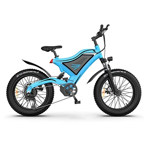 Electric Bike : LDGS ebike Electric Bike For Adults 24.8mp / h 500W Mountain Ebike 48V 15Ah Lithium Battery 20Inch 4.0 Fat Tire Beach City Bicycle (Color : Blue)