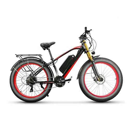 Electric Bike : LDGS ebike Electric Bike for Adults 750W 26 Inch Fat Tire, Electric Mountain Bicycle 48V 17ah Battery, Full Suspension E Bike (Color : Black red)