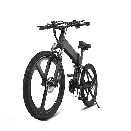 Electric Bike : LDGS ebike Folding Electric Bike with 500W Motor 48V 12.8AH Removable Lithium Battery, 26 * 1.95 inch Tire Electric Bicycle, Ebike for Adults (Color : Black+2 battery)