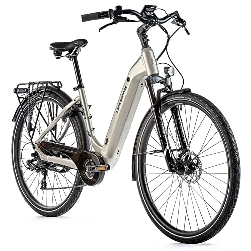 Electric Bike : Leader Fox Velo electrique-vae city 28'' nara 2021 mixte argent 7v moteur roue ar bafang 36v 45nm batterie 14ah (18'' - h46cm - taille m - pour adulte de 168cm à 178cm)