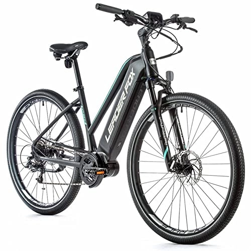 Electric Bike : Leader Fox Velo electrique-vae vtc 28'' exeter 2021 femme moteur central bafang 36v m300 80nm batterie 15a noir mat-vert 9v (18'' - h46cm - taille m - pour adulte de 168cm à 178cm)