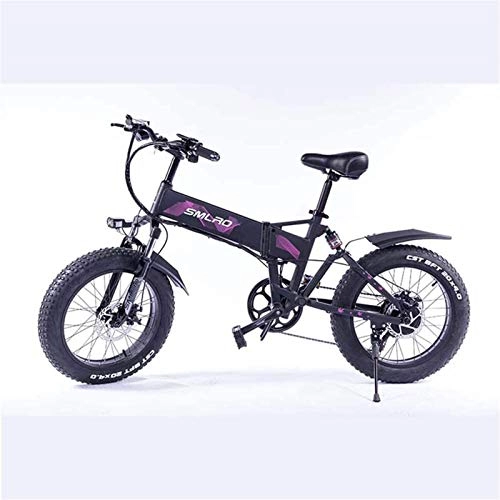 Electric Bike : Leifeng Tower High-speed Electric Bicycle Folding Snow Lithium Battery Wide Tire Electric Bicycle Adult Commuter Fitness Aluminum Alloy 350W (Color : Purple, Size : 36V)