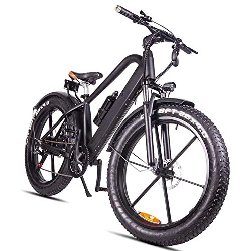 Electric Bike : LFEWOZ Fat Tire Bikes Electric Mountain E-Bike, Durability 18650 Lithium Battery 48V 6-Speed Hydraulic Shock Absorber And Front And Rear Disc Brakes