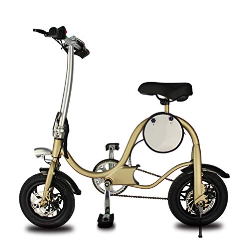 Electric Bike : Lhcar Portable Mini-folding Electric Bicycle 12-inch Adult-assisted Lithium-ion Battery Motor Cycle, Gold