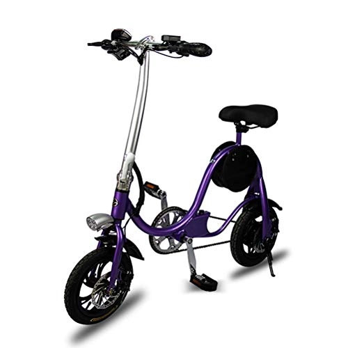 Electric Bike : Lhcar Portable Mini-folding Electric Bicycle 12-inch Adult-assisted Lithium-ion Battery Motor Cycle, Purple