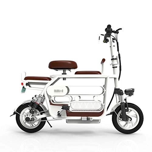 Electric Bike : LHLCG Electric Bicycle - Foldable E-Bike Three Seat with Storage Space, White, 15Ah
