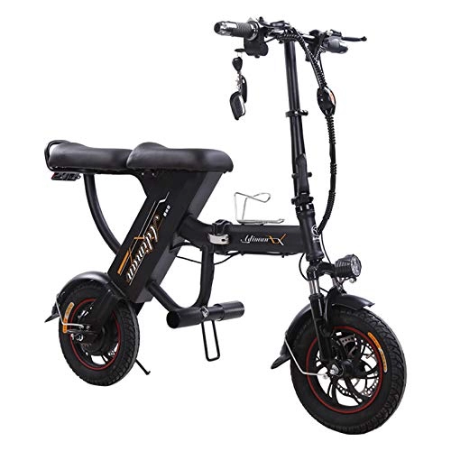 Electric Bike : LHLCG Mini Portable Electric Bike - Foldable E-Bike with Remote Control, Mobile Phone Holder and Electronic Display, Black, 25Ah