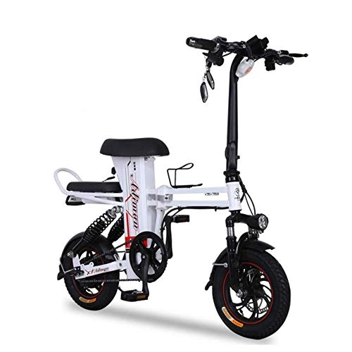 Electric Bike : LHLCG Mini Portable Electric Bike - Foldable E-Bike with Remote Control, Mobile Phone Holder and Electronic Display, White, 11Ah