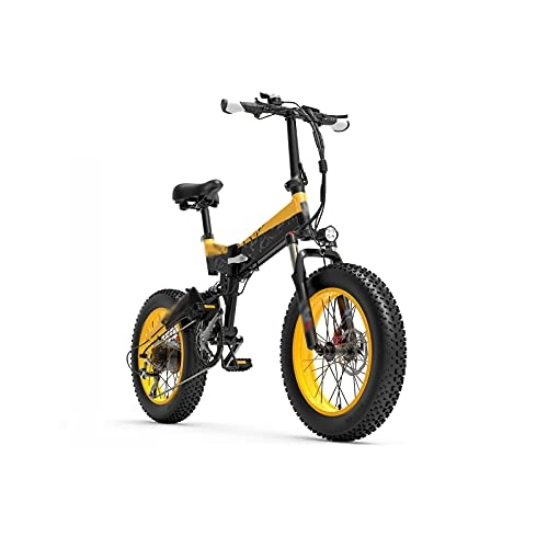 Electric Bike : Liangsujian Electric Bicycle, 20 Inch Folding Electric Snow Bike, Bicycle, 500W / 1000W Front Rear Dual Suspension (Color : Yellow, Size : 1000W)