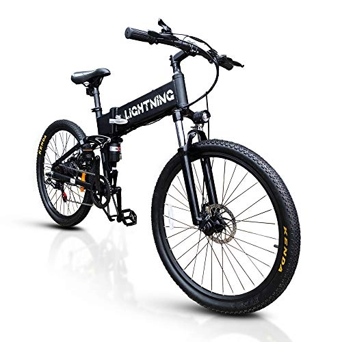 Electric Bike : Lightning E-Bike - 26 Inch Mountain Wheels Folding Frame 9.6Ah Electric Pedal Bike Li-Battery (Black)