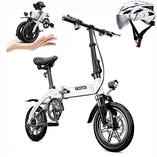 Electric Bike : Lightweight Folding Electric Bicycle 250 / 36v Motor Maximum Speed 25km / h Led Lcd Display dual disc Brakes 14-Inch Pneumatic Tires Three Riding Modes Maximum load Capacity of 200kg, White, 10ah 70km