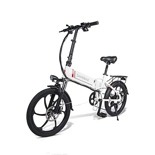 Electric Bike : Lightweight Folding Electric Bike for Adults, 20" Electric Bicycle / Commute Ebike with 350W Motor, 48V10.4AH Lithium Battery, Professional 7 Speed Transmission Gears Pedal Assist E-Bike (Black / White)