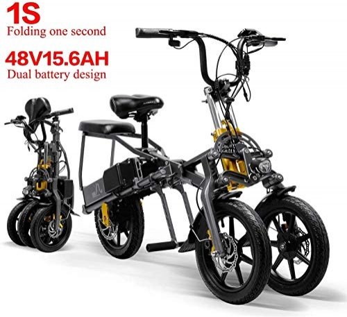 Electric Bike : Lincjly 2020 Upgraded 2 Batteries 48V 350W Foldable Mini Tricycle Electric Tricycle 14 Inches 15.6Ah 1 Second High-End Electric Tricycle Folding Easily, Travel freely
